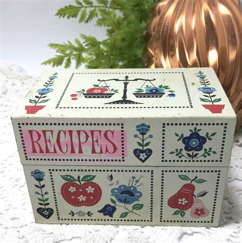 wall mount metal embossed vintage recipe box|vintage recipe box and card.